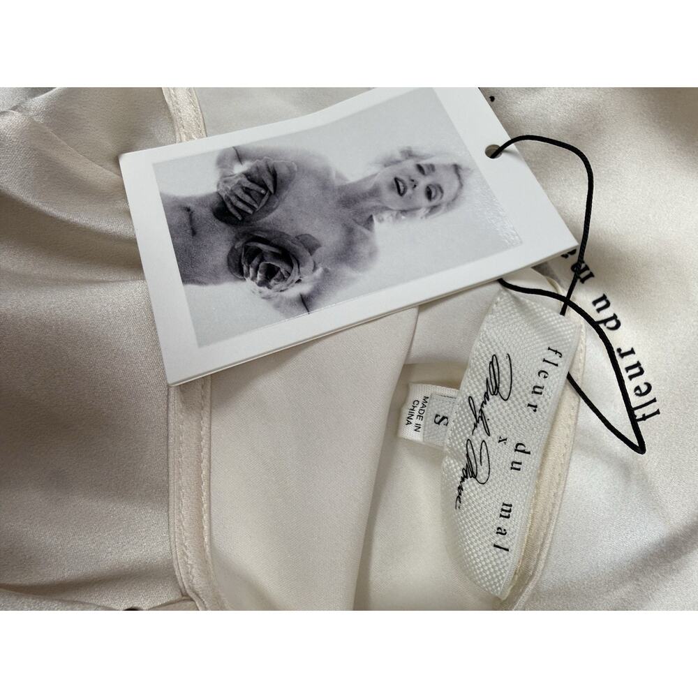 NWT Fleur Du Mal Marilyn Midi Slip Dress Small Silk Satin Graphic Print Ivory - Picture 8 of 10